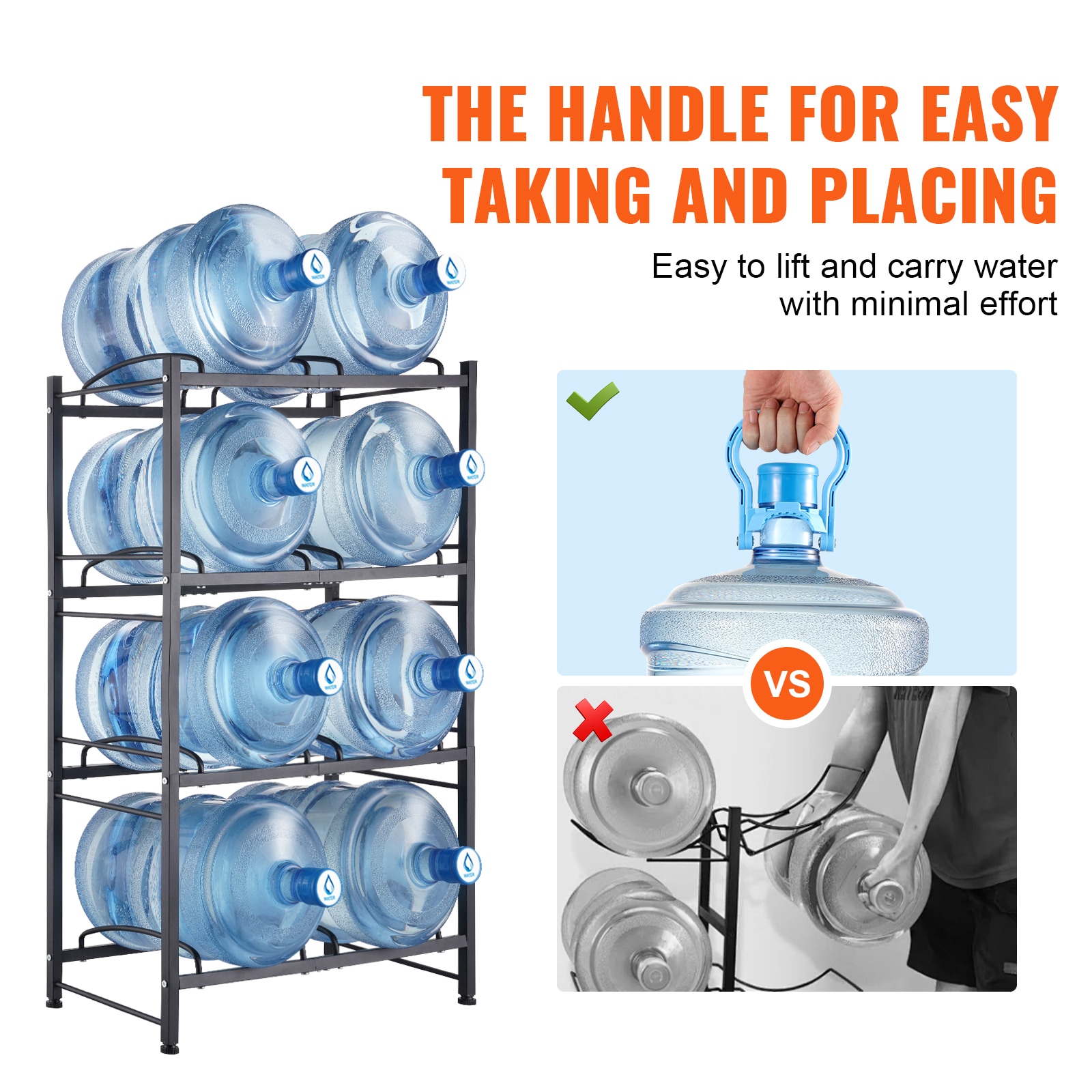4 Tier Water Bottle Rack Double Row Jug Holder Shelving Unit Black_voghion.com